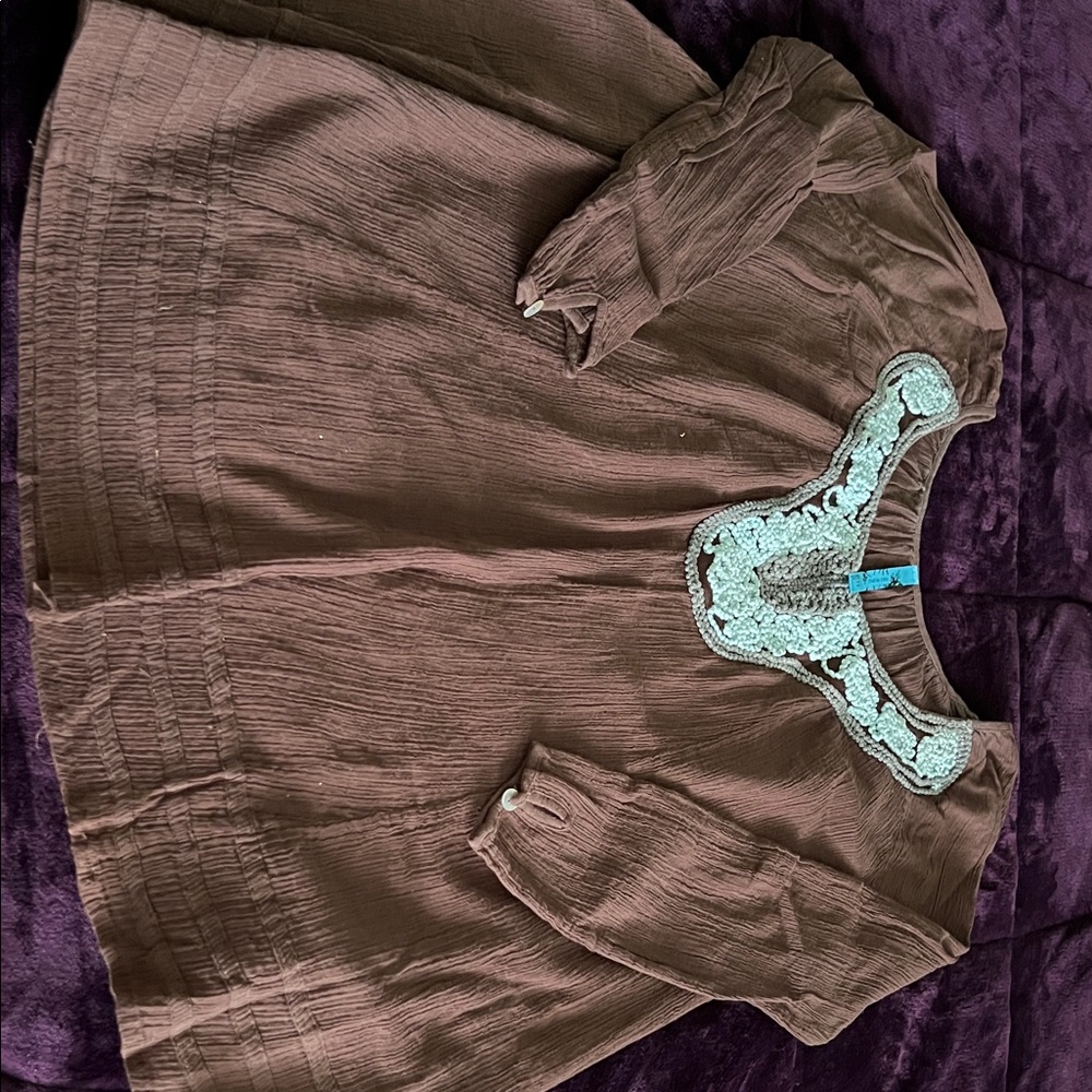 Free People Brown Top with Crochet Detail